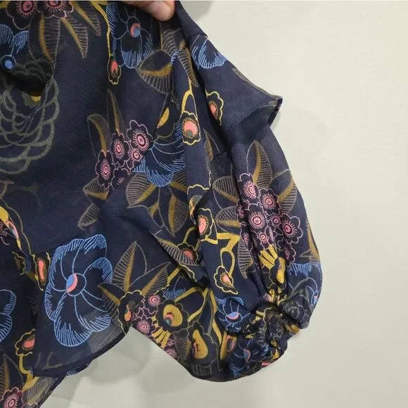 🐢 Ted Baker Juvena Floral Printed waterfall ruffle long sleeve top.Size 1.